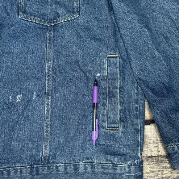 Atlas For Men Dark Blue Wash Denim Jacket Outdoors Patches Embroidered Size 4XL - Picture 7 of 14